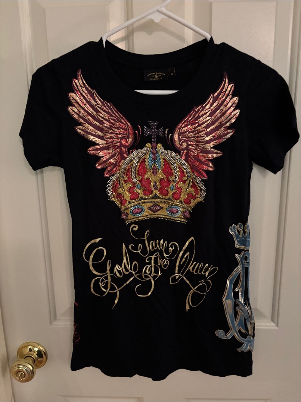 Vintage Embellished Black Christian Audigier Size S T shirt